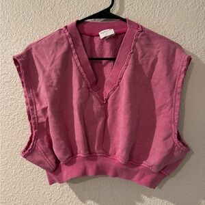 Urban Outfitters Pink Cropped V-Neck Sleeveless Sweatshirt Vest